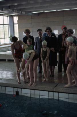 Iona Campagnolo watching a diving lesson at an aquatic centre in East Germany