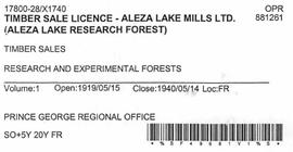 Timber Sale Licence - Aleza Lake Mills (X1740)