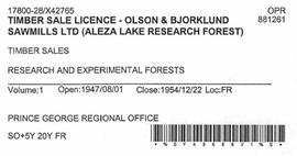 Timber Sale Licence - Olson and Bjorklund Sawmills Ltd (X42765)