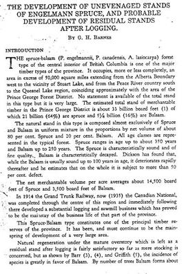 The Development of Unevenaged Stands of Engelmann Spruce, and Probable Development of Residual Stands after Logging