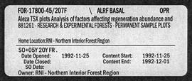 Aleza Lake TSX Plots - Analysis of Factors Affecting Regeneration Abundance and Basal Area 1992