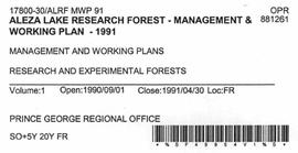 Aleza Lake Research Forest - Management and Working Plan - 1991