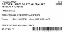 Timber Sale Licence - Fichtner Lumber Company Limited (X90546)