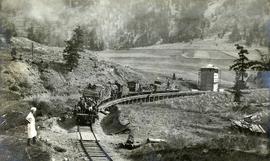 Pacific Great Eastern Railway work train on Pavilion Creek trestle