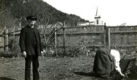 Marion and W.H. Collison in garden at Kincolith, BC