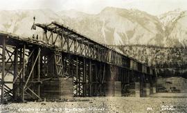 Construction of P.G.E. Railway Bridge, Lillooet, BC