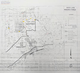Aleza Lake Research Forest annotated to show graded roads and parking lots