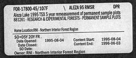 Aleza Lake TSX Plots - 5 Year Remeasurement of Permanent Sample Plots 1995