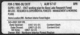Aleza Lake Research Forest - Management and Working Plan - 1957-1967 - Supplement