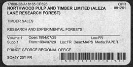 Timber Sale Licence - Northwood Pulp and Timber Limited (A18165 CP826) - Supplement
