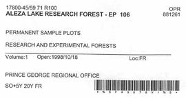 Aleza Lake Research Forest - Growth & Yield 59-71-R 100 - Experimental Plot 106