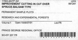 PP 291 - Improvement Cutting in Cut Over Spruce-Balsam Types