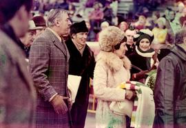 Iona Campagnolo, Pierre Trudeau, and others at unknown sporting event