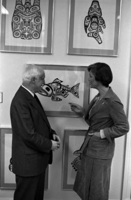 Iona Campagnolo and unidentified man in Campagnolo's Ottawa office