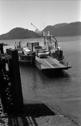 "Kwuna" ferry coming into the landing at Sandspit, Queen Charlotte Islands