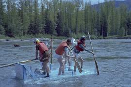 Teams rafting the Kitimat River for the Elks Raft Race during the Kitimat Delta King Days