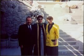 Briget Moran with Bob Harkins and Unidentified Woman in UNBC Courtyard