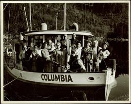 Group photo taken aboard the Columbia at Dedrickson's Camp in Drury Inlet