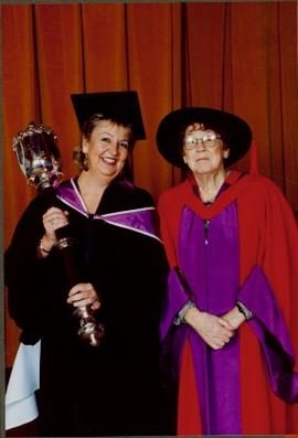 Bridget Moran with Unidentified Woman holding University of Victoria Scepter
