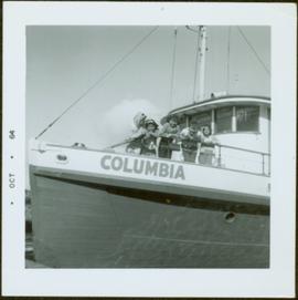 Five First Nations children on the deck of the M.S. Columbia