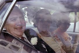 Godfrey and Vicki Kelly in car after 50th wedding anniversary celebration in Masset