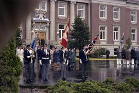 Veteran flagbearers in front of Prince Rupert courthouse at Remembrance Day ceremony