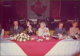M.P. Iona Campagnolo seated at reception in Jeanne Sauvé’s riding, Ahuntsic, late 1974