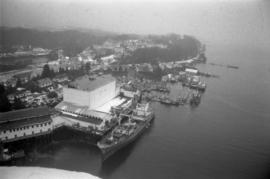 Aerial view of ships in the Prince Rupert harbour