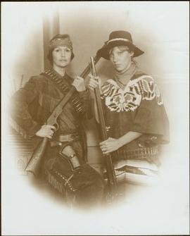 Minister Iona Campagnolo and Lucie Lambert dressed in Western costume, Vancouver, BC