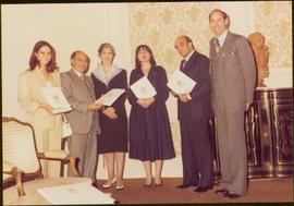 Paris Press Conference - Iona Campagnolo, Roger Jackson, and four unidentified others stand displ...