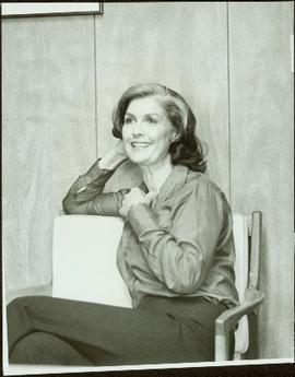 Casual portrait of Iona Campagnolo sitting in a chair, Burnaby, BC