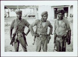 CUSO Mission in Waku-Kungo, Angola - Three MPLA fighters in uniforms, with guns