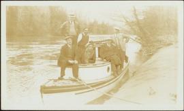 W.E. Collison and others on inspection trip by boat to villages on Nass River, BC