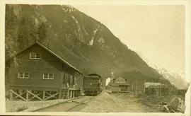 Train coming into the station in Stewart, BC