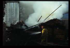 Upper Fraser Sawmill - General - Kiln fire, fire fighting with hose