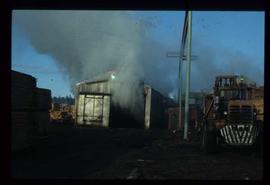 Upper Fraser Sawmill - General - Kiln fire, kiln door open and smoke coming out
