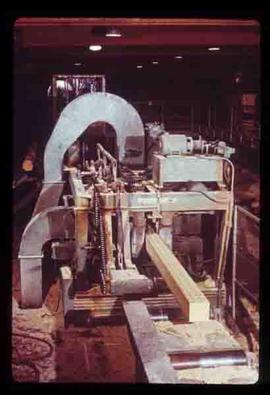 Upper Fraser Sawmill - General - Twin band saw squaring logs up along two sides