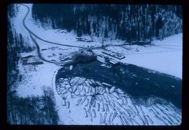 Woods Division - Lake Operations - Aerial, log pocket in ice at Nose Bay