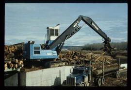 Houston Sawmill - General - Button top loading logs onto a logging truck
