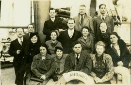 Group photo of passengers, including D. Phipps, on the vessel "Andania"
