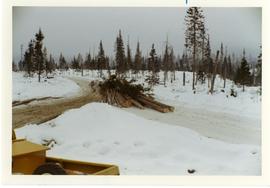 Large load of logs on a snowy road