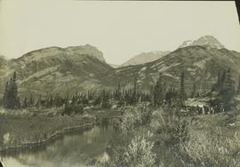 Landscape view near Jasper Lake featuring a survey camp