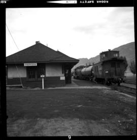 CPR station and freight train at Osoyoos, BC