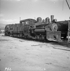 Two 3-truck Shay locomotives at the Vancouver Wharves Ltd.
