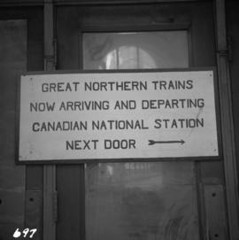 Notice on Great Northern Railway door