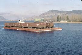 Canadian Pacific railcars on barge on Okanagan Lake