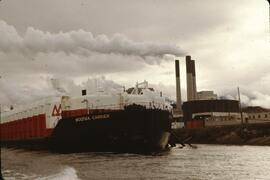 Nootka Carrier freighter beside Nanaimo Forest Products-Harmac Pulp Operations, Nanaimo