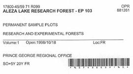 Aleza Lake Research Forest - Growth & Yield 59-71-R 97 - Experimental Plot 103