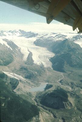 Aerial view of glacier at Galore Creek
