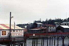"Shell Welcomes You to Alert Bay" sign at Alert Bay docks